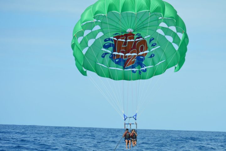 a parachute with a body of water